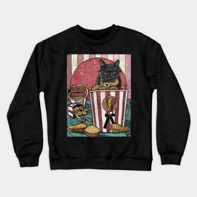 Chicken Lovin’ Cat Crewneck Sweatshirt by Artladyjen